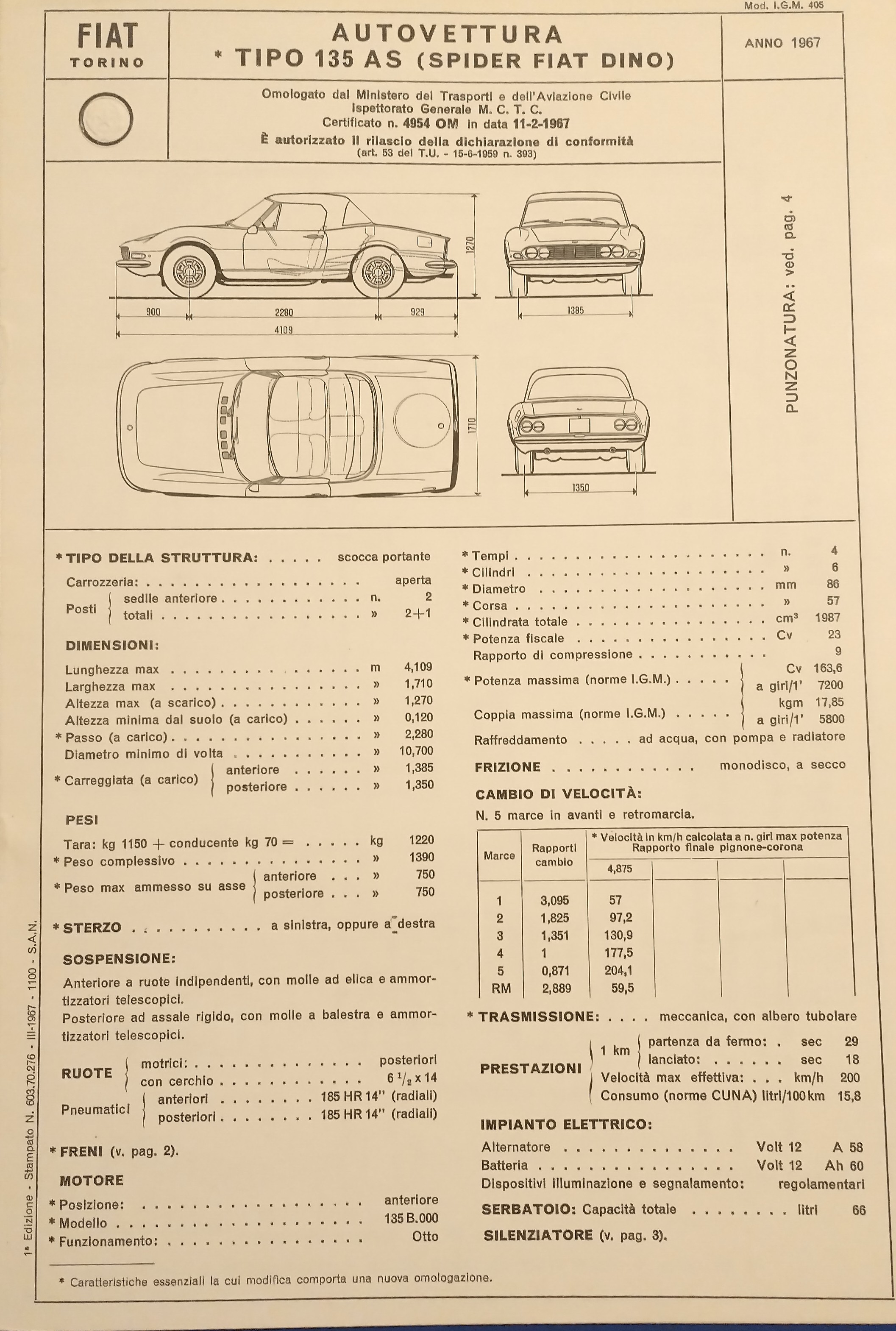 fiat dino spider specs